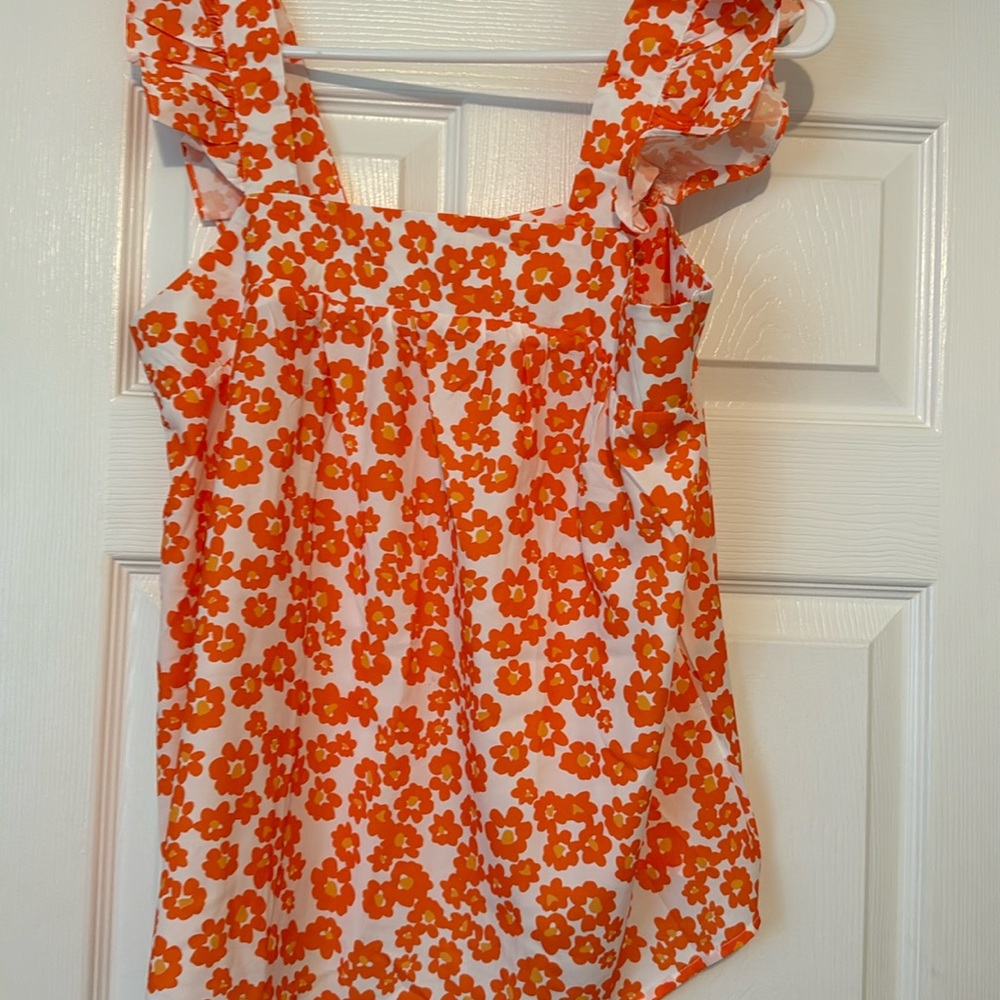 Orange flowered, summer blouse, medium